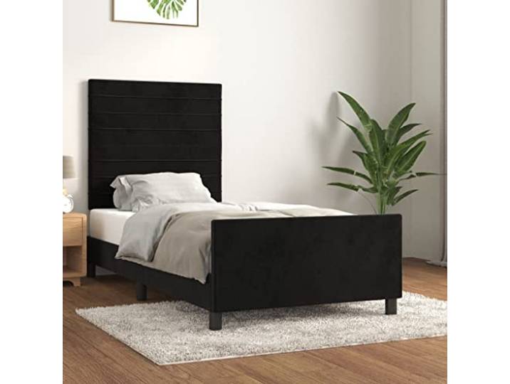 YNGBHFNOP Samt Höhenverstellbar Bettkopfteil 90x190 cm Schwarz Bettgestell mit Kopfteil Schwarz 90x190 cm Samt Hohenverstellbar Lattenrost Stabil