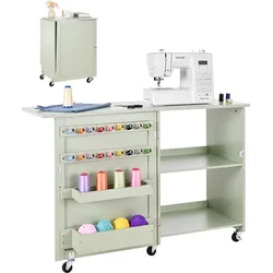 VEVOR klappbarer Nähtisch Nähmaschinentisch mit kompaktem Design & Ablagefächern & Holzklammern & magnetischem Türschloss, Mehrzwecktisch für Modestudio Kunststudio Zuhause, Hellgrün