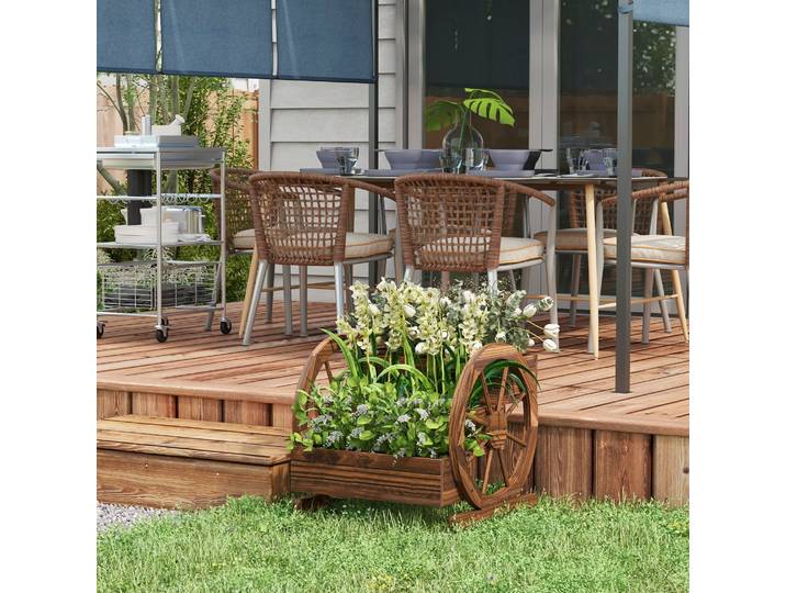 Outsunny Jardinière 3 Étages Rustique avec Roues 62x61x57cm Marron