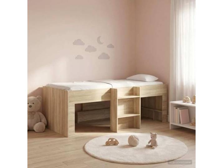 KTHLBRH Hochbett für Kinder, Eiche Sonoma, 90 x 190 cm Technisches Holz, integrierte Leiter, Unterbettraum, TPE-Eckschutz