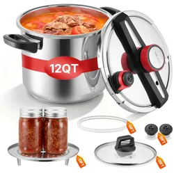 VEVOR Schnellkochtopf 11 L, Dampfkochtopf aus Edelstahl mit Dampfeinsatz & Deckel aus Gehärtetem Glas & 3 Druckstufen für Fleisch Bohnen Reis Suppen Soßen, Schnellkochtopf bis zu 100 kPa