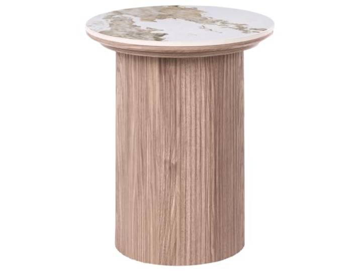 Beliani Beistelltisch Braun Keramik Rund mit Rillen Standfuß Papierfurnier, Belastbarkeit 14 kg, 45 x 45 x 50 cm