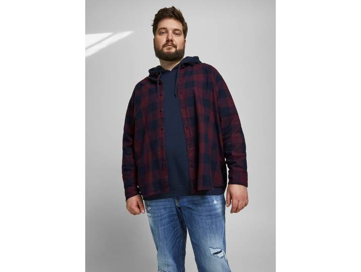 Karohemd GINGHAM TWILL SHIRT Gr. 6XL, rot (bordeaux, kariert), JACK & JONES PLUSSIZE, Hemden, Herren, 6XL (72/74), N-Gr, Web, Obermaterial: 100% Baumwolle, Karohemd, Bis Größe 6XL
