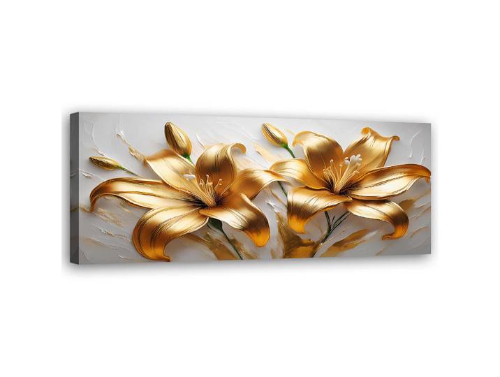 Feeby Wandbild glamour goldene lilien blumen pflanzen, Goldfarben, Floral, Rechteckig, 90x30 cm, Bilder & Rahmen, Bilder, Leinwandbilder