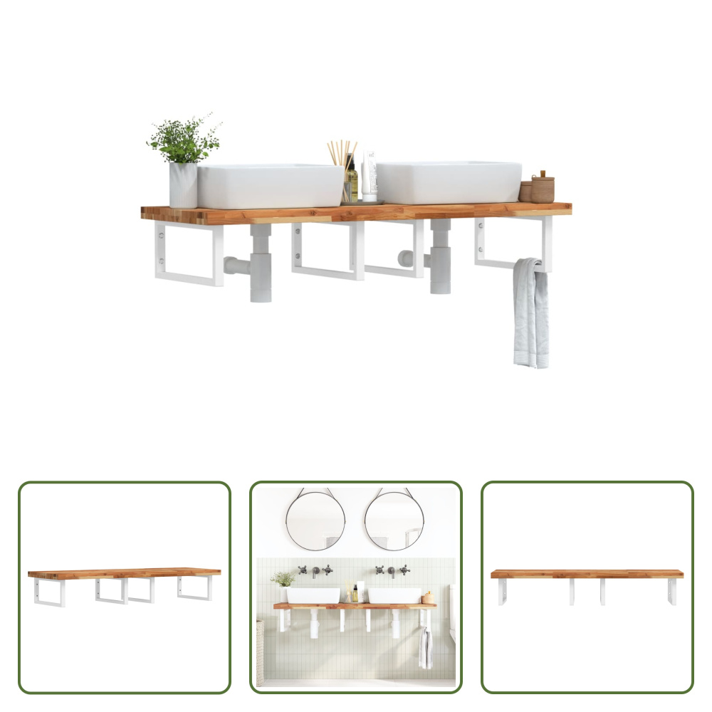 The Living Store Waschbeckenregal Wandmontage Stahl und Akazienholz