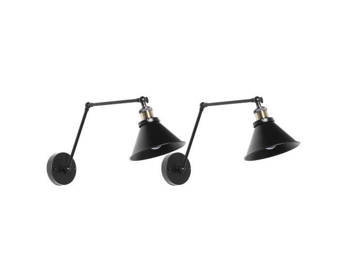 Beliani Wandleuchte 2er-Set Narva 73/19/20 cm, Schwarz, Metall, E27, 73x20x73 cm, Lampen & Leuchten, Innenbeleuchtung, Wandleuchten