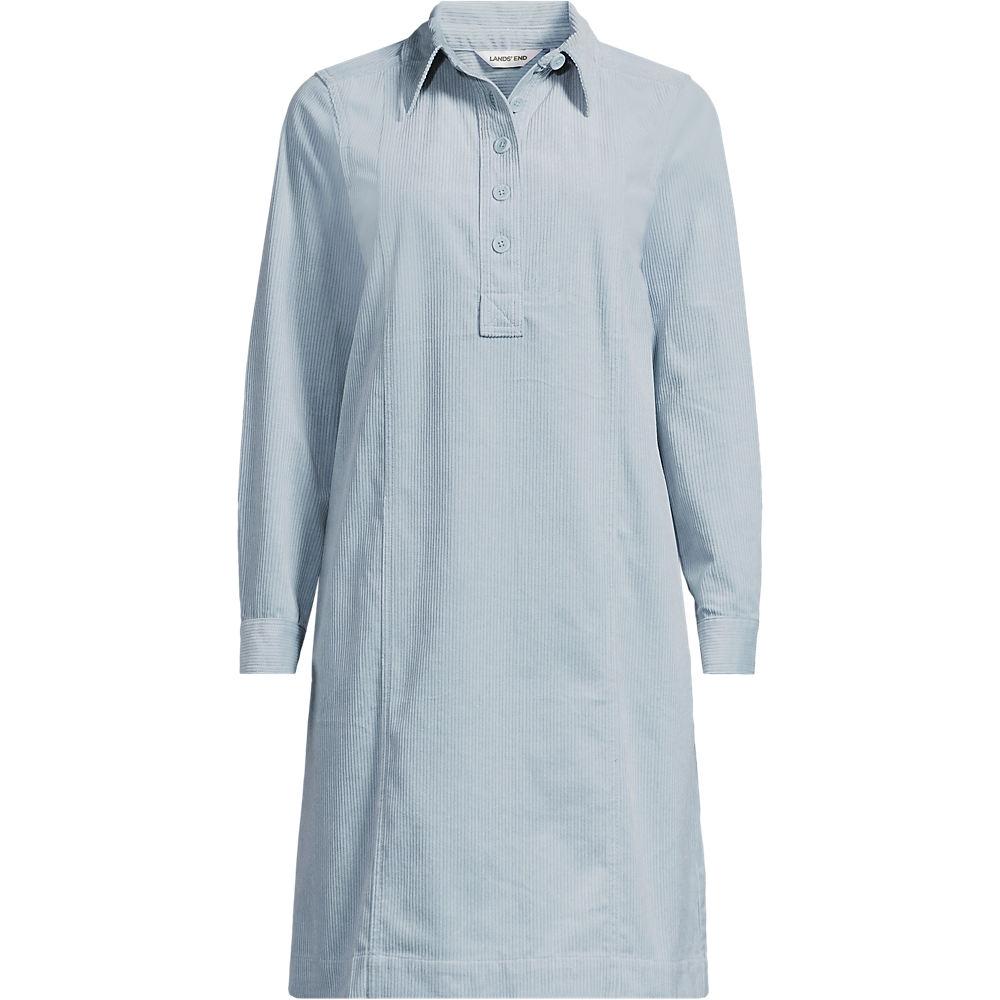 Feincord-Hemdblusenkleid in A-Linie in Plus-Größe, Damen, size: plus, Blau, Baumwolle, by Lands' End