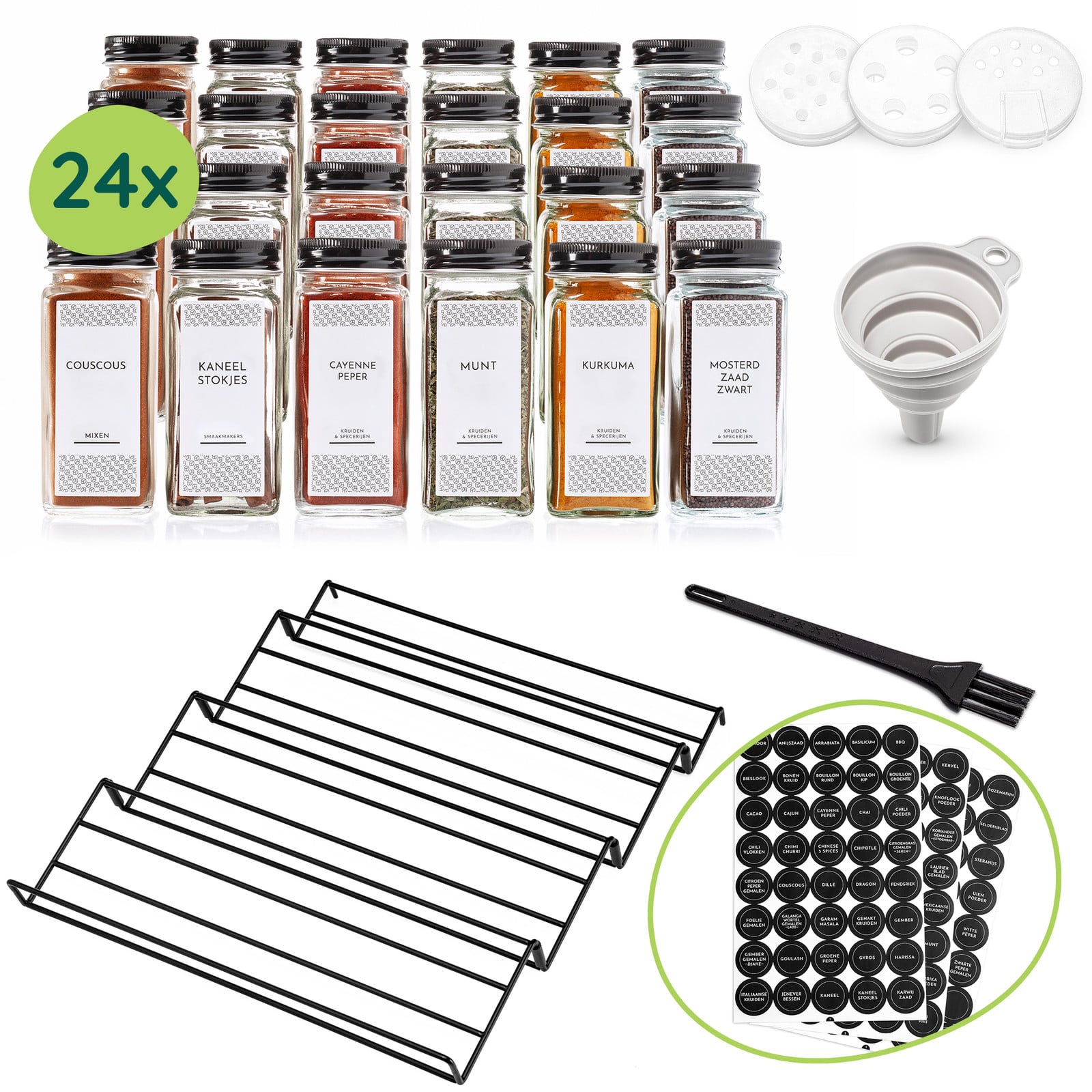 XIVADA Kruidenrek lade met 24 kruidenpotjes en 240 kruidenlabels