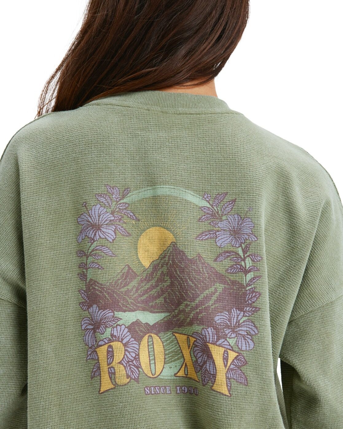 Shirttop ROXY "Eastside Midweight", Damen, Gr. M, grün (olivgrün), Obermaterial: 60% Baumwolle, 40% Polyester., Tops Shirttop olivgrün M