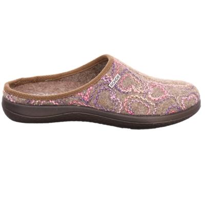 Hausschuh ROHDE "Bari", Damen, Gr. 37, Filz, beige, pastellfarben, kontrastfarbene Details, Schuhe Hausschuh, Pantolette, Homeslipper, Clog, Schlupfschuh mit Herz-Stickerei