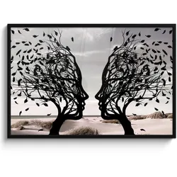 POSTER MIT RAHMEN Strand - Meer - Menschen - Baum - Moderne Kunst 120x80 cm
