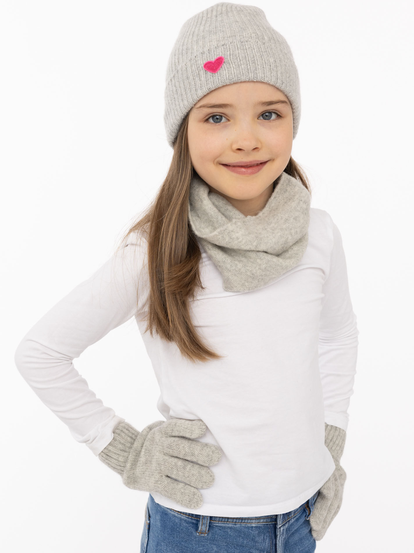 Strickhandschuhe ZWILLINGSHERZ, Mädchen, hellgrau, Strick, Kaschmir, Handschuhe Strickhandschuhe, Kids-Kaschmir Handschuhe hellgrau Einheitsgröße