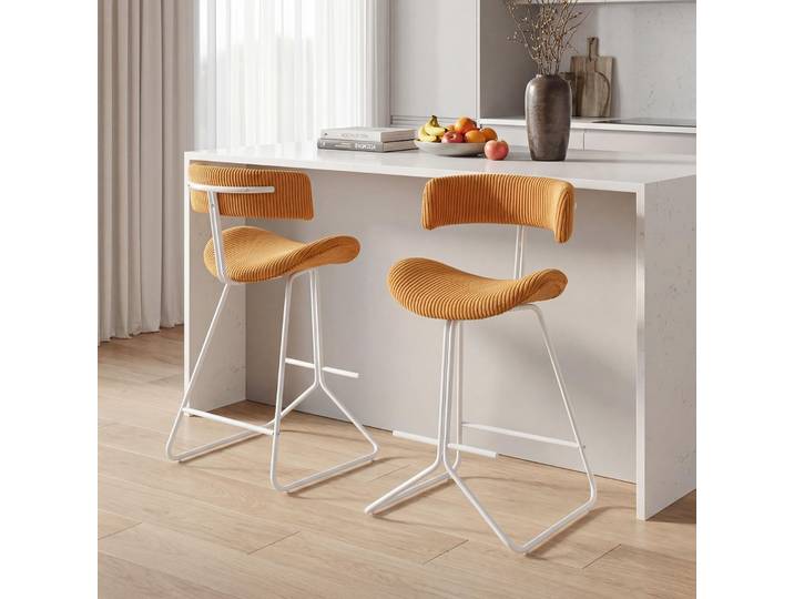 Costway Lot De 2 Tabourets De Bar En Velours Jaune