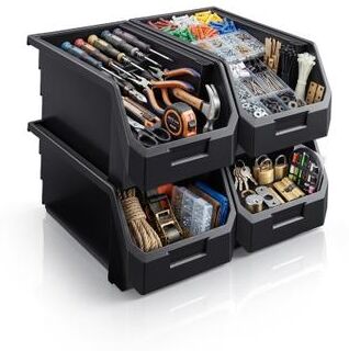 Sorbus Open Front Stackable Garage Storage Bin – Heavy Duty Plastic Organizer Tote for Tools, Hardware & Shelving