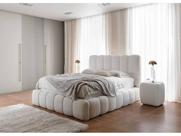 Friderik Polsterbett Cande 200x200, mit Stauraum und Bettkasten, Weiß Bett mit Lattenrost, Doppelbett mit Stabilem Holzrahmen und Kopfteil, Eleganter Catch Me