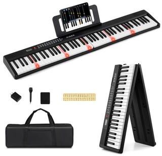 Costway 88 Key Foldable Piano Keyboard Portable Semi Weighted Electric Piano-Black