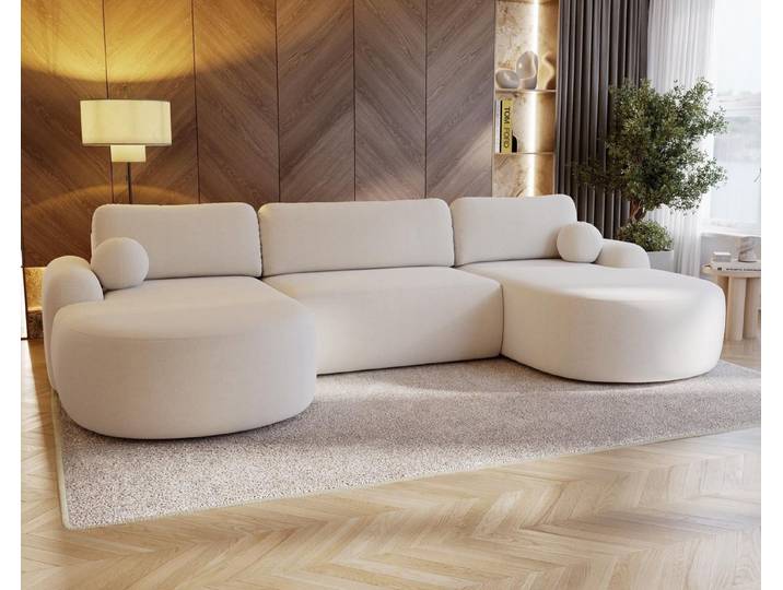 Compleo Ecksofa Design U-Form Ecksofa Bouclé, luxuriöses, runde Formen OLIO, Modern Wohnzimmer, komfortables Couch
