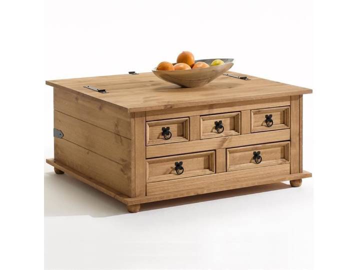 Table basse coffre rangement TEQUILA - IDIMEX - Pin massif - Style mexicain - 5 tiroirs - Coffre de rangement