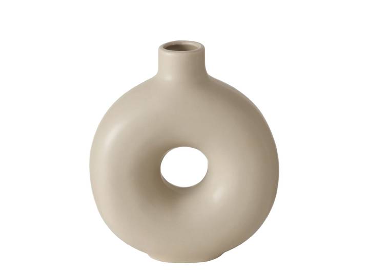 Vase aus Steingut, Blumenvase lasiert in runder Form, beige, 17 x 7 x 20 cm