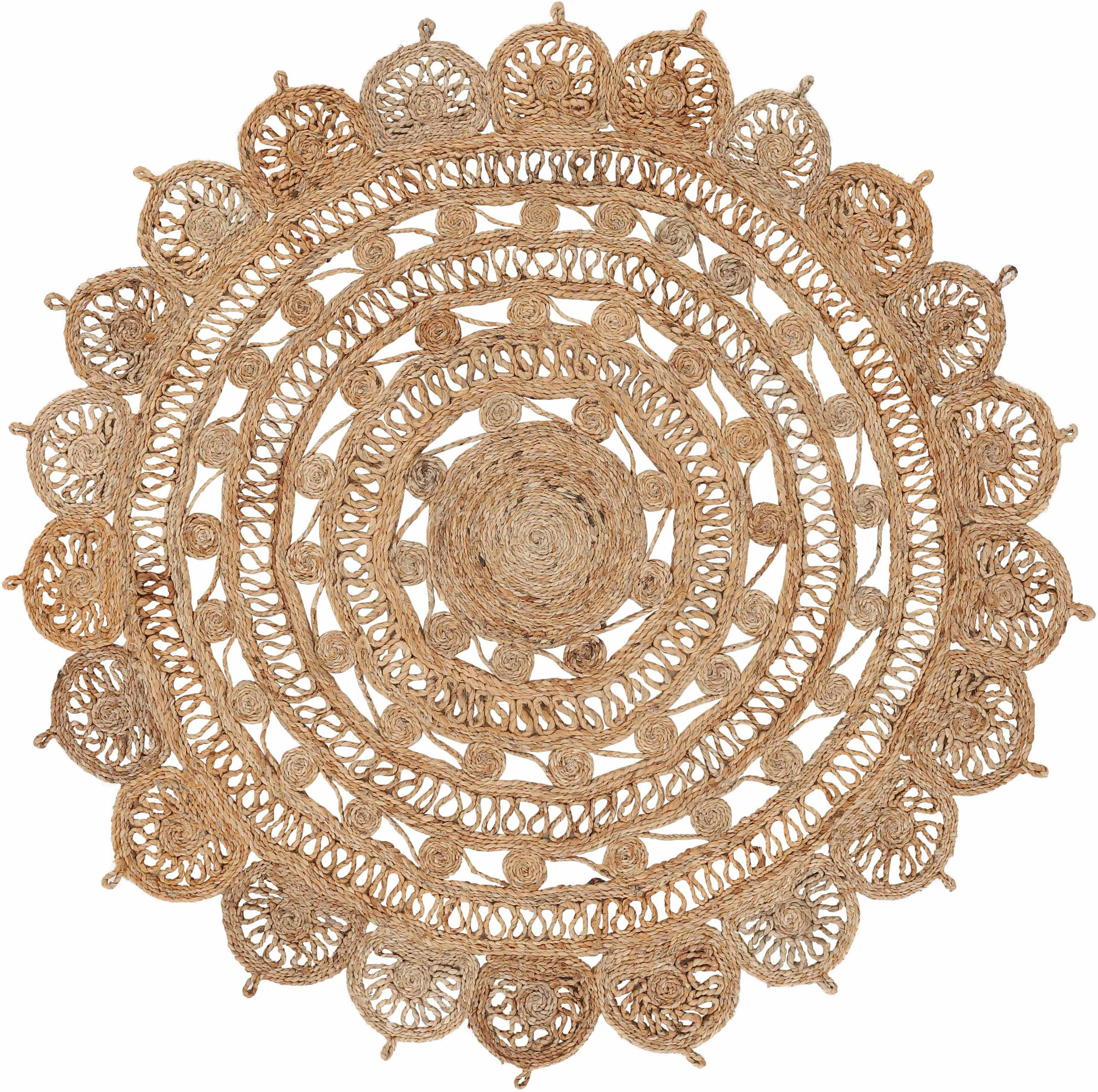 Teppich CARPETFINE "Cate Juteteppich Naturfaser", beige (natur), H:5mm Ø:100cm, Jute, Teppiche, Teppich, 100 % geflochtene Jute, beidseitig nutzbar natur Ø 100cm 1 Stk., 5mm, Ø 100cm