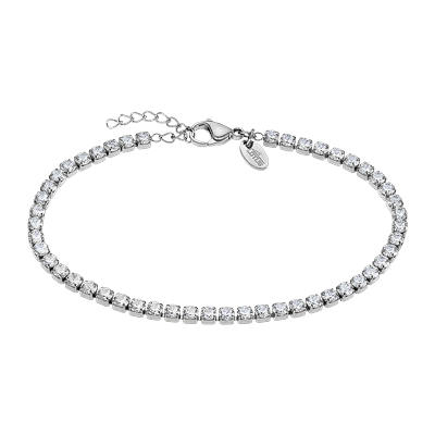 Armband LOTUS "Ionic", edelstahlfarben, kristallweiß, kristallweiß, Armbänder, Damen, 19,5cm, Edelstahl, Armband, mit Glasstein