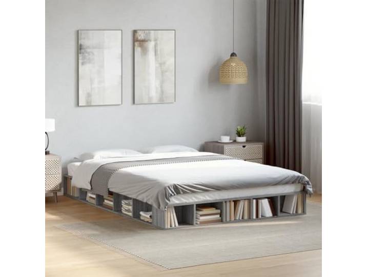 RJPLMFV Bettgestell, Holz, Grau, 140 x 200 cm, ohne Matratze Lattenrost inklusive, Aufbewahrungsfächer, langlebig und stabil