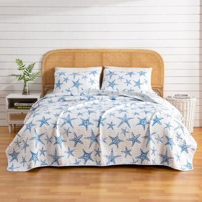 Linery & Co. Premium Blue Starfish Microfiber Quilt Set With Shams