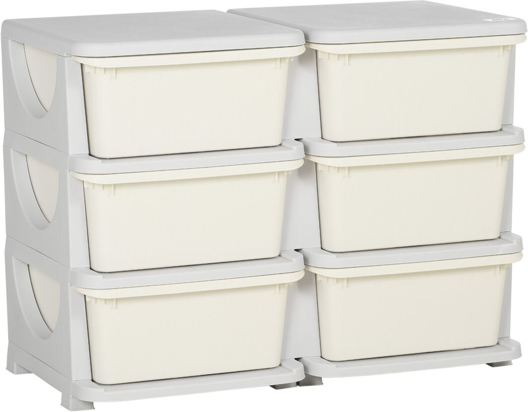 Zoomie Kids Bendet 6 Drawers Plastic Kids Storage Units 3 Tier Children Toy Chest White 56.5cm H X 75cm W X 37cm D