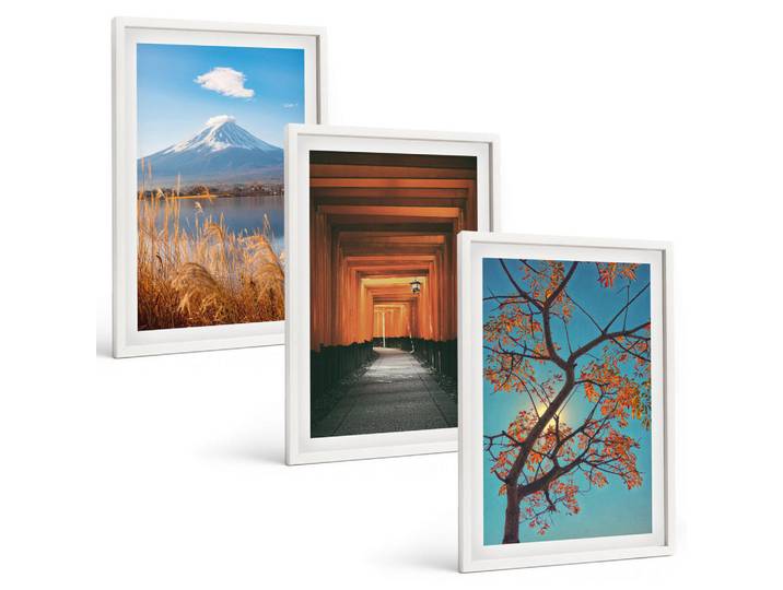 Tulup Bilder SET 3er Set - 40x60 cm Weißer Rahmen - Japanische Naturlandschaften, Kunststoff, Rechteckig, 40x60 cm, gerahmt, Bilder & Rahmen, Bilder