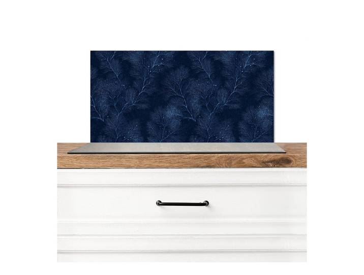 KitchenYeah Küchenrückwand Koralle - Äste - Muster - Nachtblau, (1-tlg), Küchen rückwand, Küchenwand Verkleidung, 90x60 cm