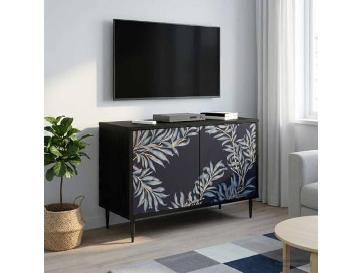 TV-Schrank DOKKUM 69 x 33 x 50,5 cm Schwarz Eichen-Optik Holzwerkstoff Stabile Holzwerkstoff-Konstruktion, erhöhte Füße für Luftzirkulation, dekoratives Muster, pflegeleichte Oberfläche