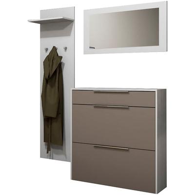 Garderoben-Set BORCHARDT MÖBEL "Oliva, Hängeschuhschrank, Spiegel, Garderobenpaneel", schwarz (weiß cappuccino), Holzwerkstoff, Kastenmöbel-Sets