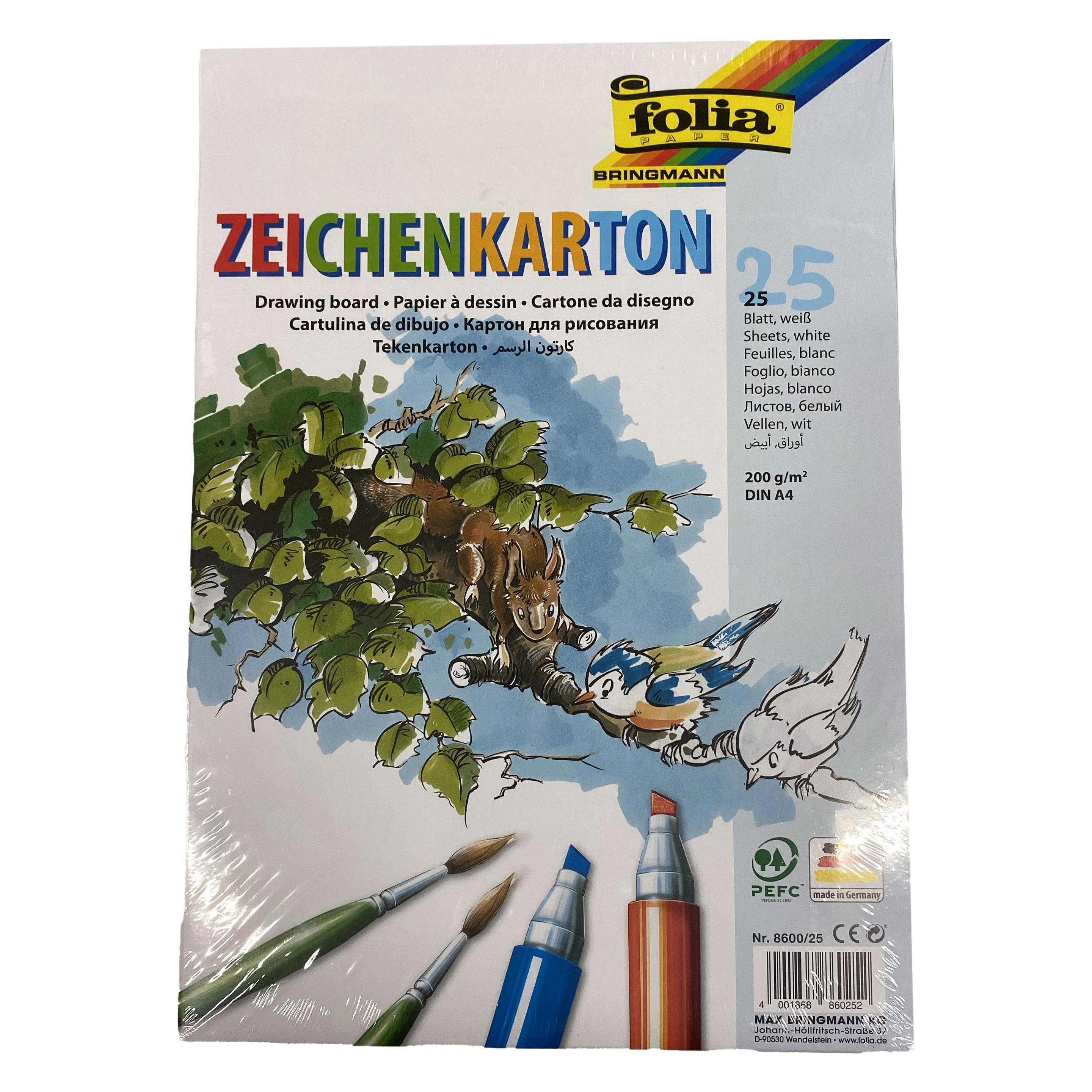 Folia Zeichenkarton A4 25 Blatt 200g weiss (200 g/m², 1x) (8600-25)