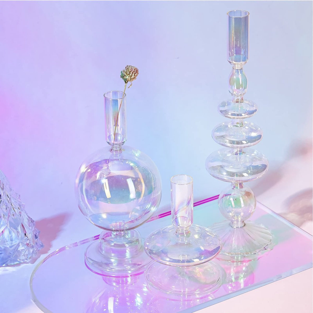 Set van 3 elegante glazen kaarsenhouders