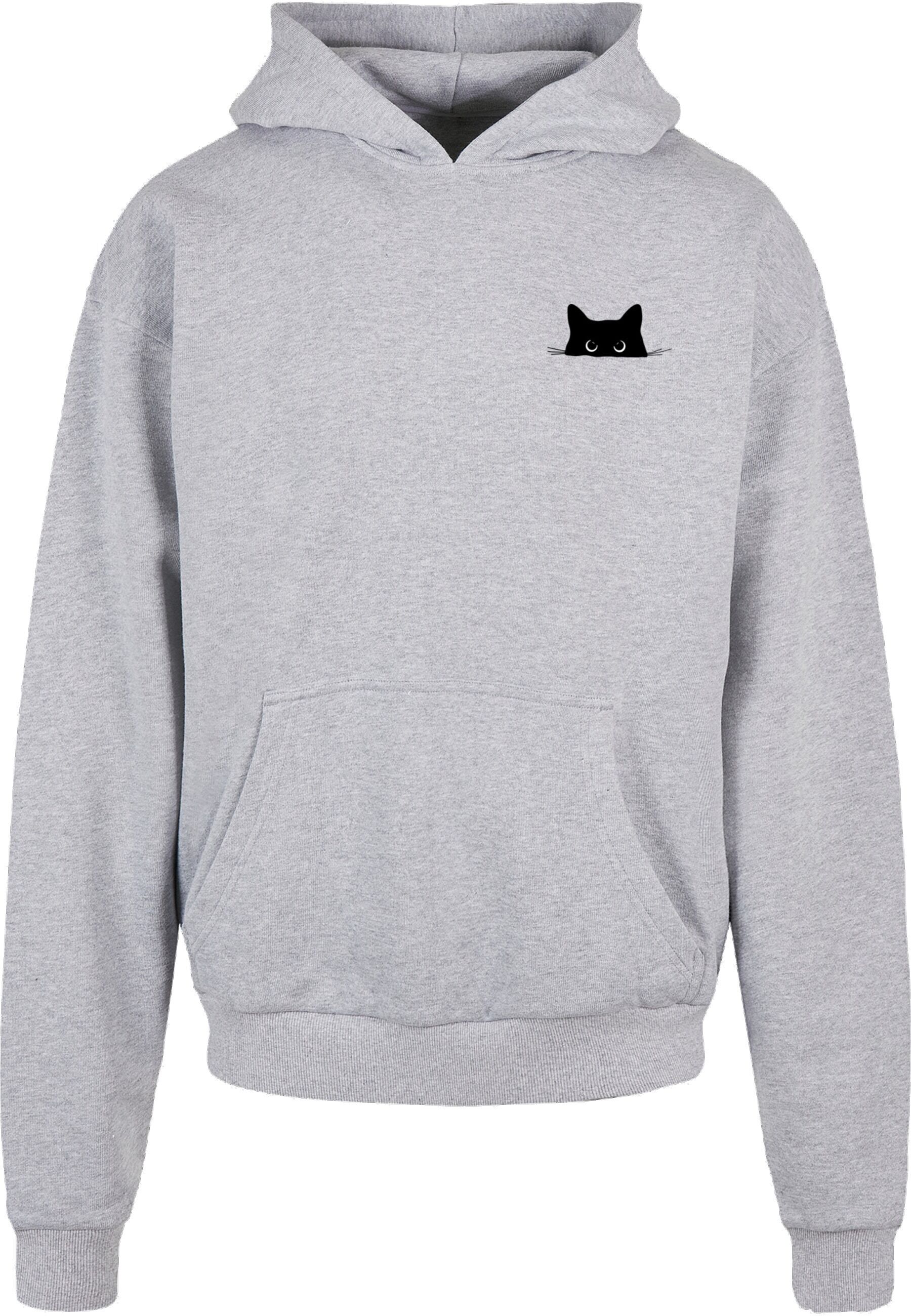 Kapuzenpullover MERCHCODE "Merchcode Halloween - Cat Hoody", Herren, Gr. XL, grau, 100% Baumwolle, mehrfarbig, oversize, ohne Ausschnitt, Pullover Kapuzenpullover