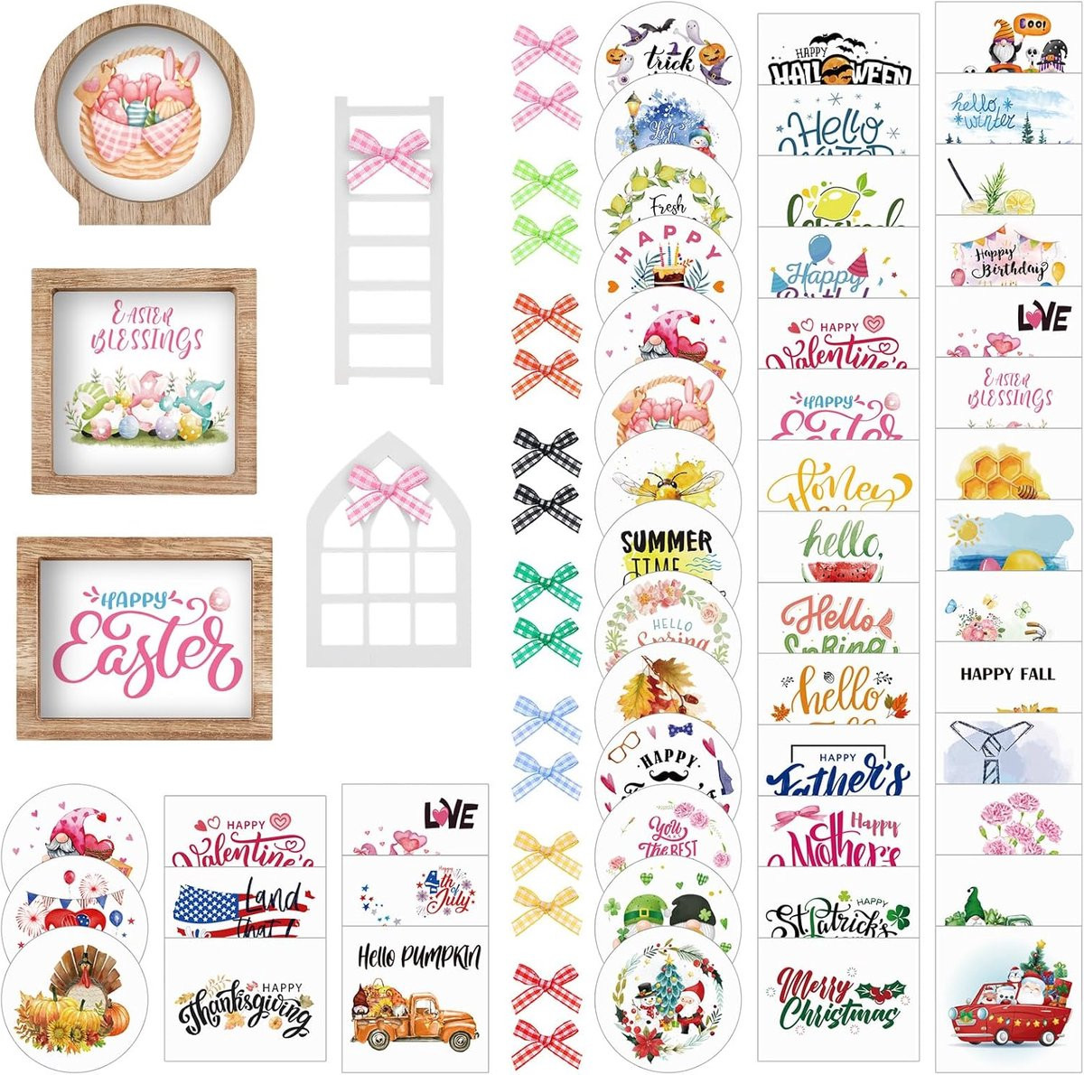 48-delige meerkleurige decoratieset met houten frames en gelaagd dienblad voor alle seizoenen