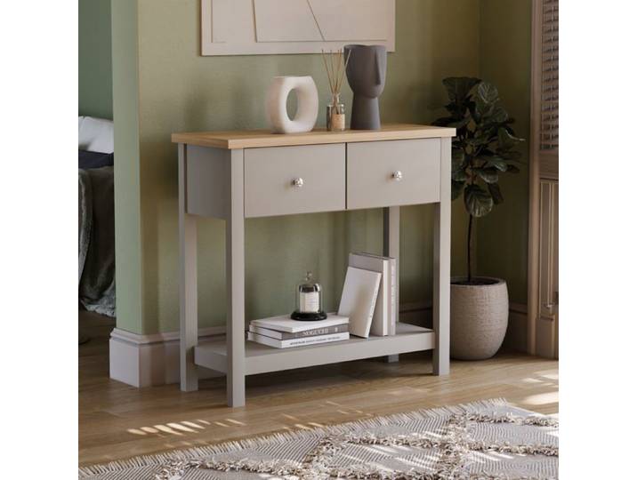 Table console Arlington avec 2 tiroir et étagère – Meuble de couloir d'appoint ou coiffeuse gris et chêne