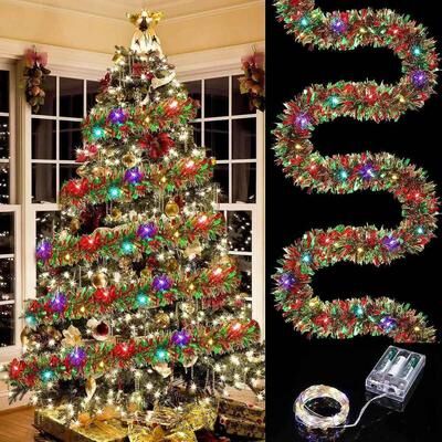 Multisell Products Hub Christmas Tinsel Garland With LED Lights, Metallic Shiny Garland, Thick Tree Garland For Home Decor rgb 2m20led