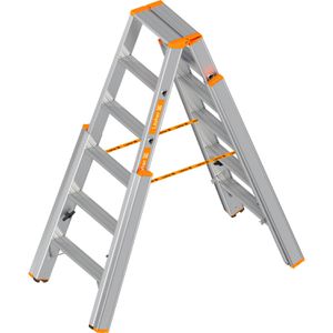 Layher Stehleiter Topic 1062, beidseitig begehbar, Treppenleiter aus Aluminium, bis 150kg, mit 2 x 6 Stufen