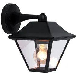Smart Außenleuchte Wandlampe schwarz Hauswandleuchte Laterne Wandleuchte Glas klar, Aluminium, App-Steuerung CCT, RGB LED 8,5W 806Lm, TxH 23,5x22,5 cm