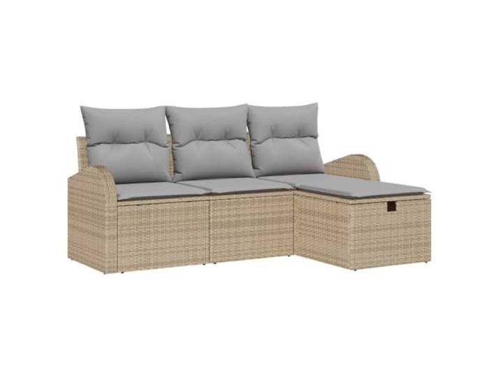 Gartensofas Set aus Polyrattan 4 Teile Beige und Hellgrau Eckbank, Premium-Polyrattange, Pulverstahl, Kissenfächer, sonnenbeständig, pflegeleicht,