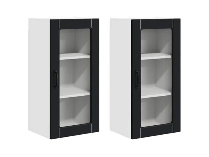 IBUQDDV Wandglas-Schrank Lucca 2 STK. Schwarz Holzwerkstoff Geschirrspüler-Paneel, Holzwerkstoff, Rahmen, modernes Design, Innenbereich, rechteckig, Küchenelement
