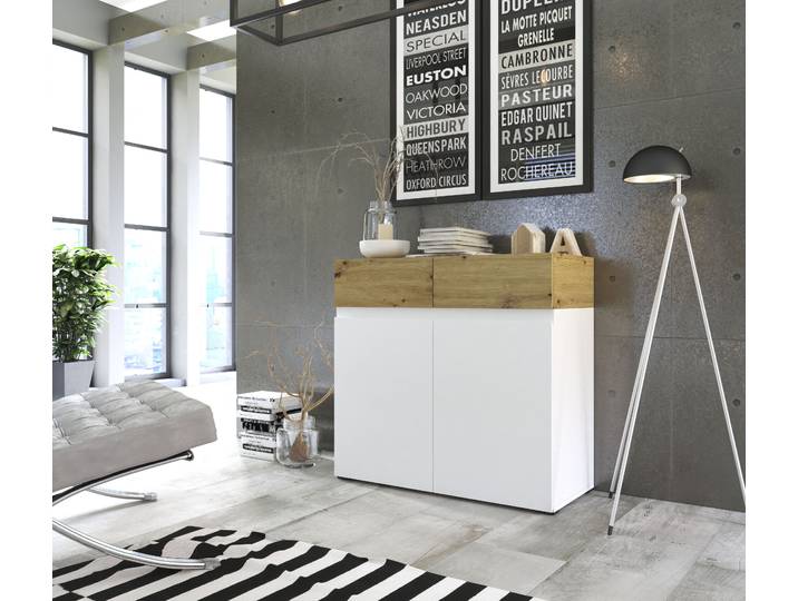 Kommode HOME AFFAIRE Rimini , weiß (weiß, eichefarben artisan), B:90cm H:86cm T:40cm, Sideboards, Kommode, Breite 90 cm