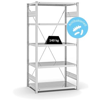 PROREGAL Antibakterielles Fachbodenregal Stecksystem T-Profil | HxBxT 200x100x60cm | 5 Ebenen | Traglast 140kg | Antibakterielle Beschichtung | Weiß