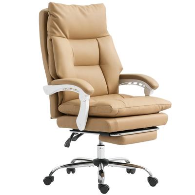 OKWISH Bürostuhl ergonomisch Hellbraun 65x76x121 cm mit hoher Rückenlehne Lendenstütze klappbaren Armlehnen Fußstütze und 135 Grad Neigung