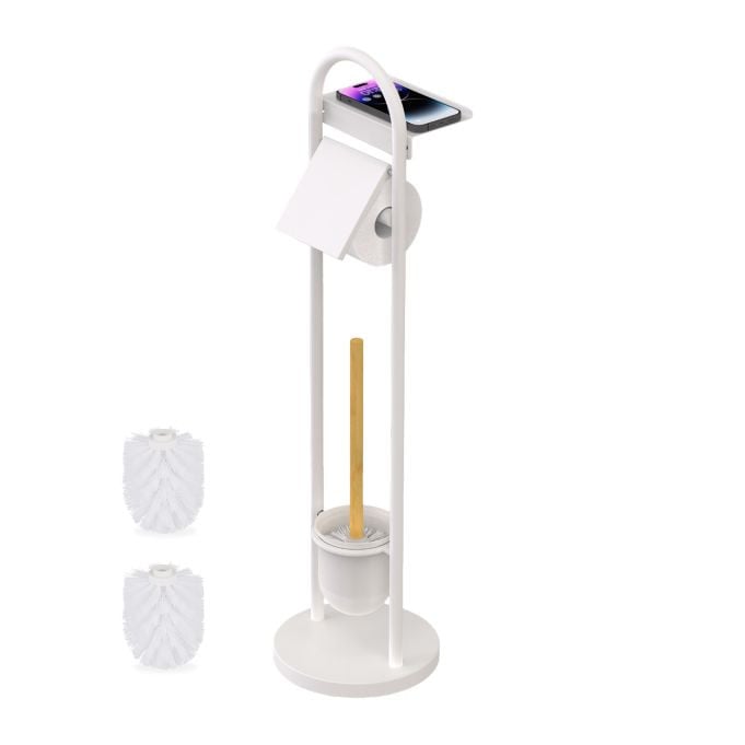 Relaxdays Toiletbutler wit met wc-borstel, toiletrolhouder en plankje