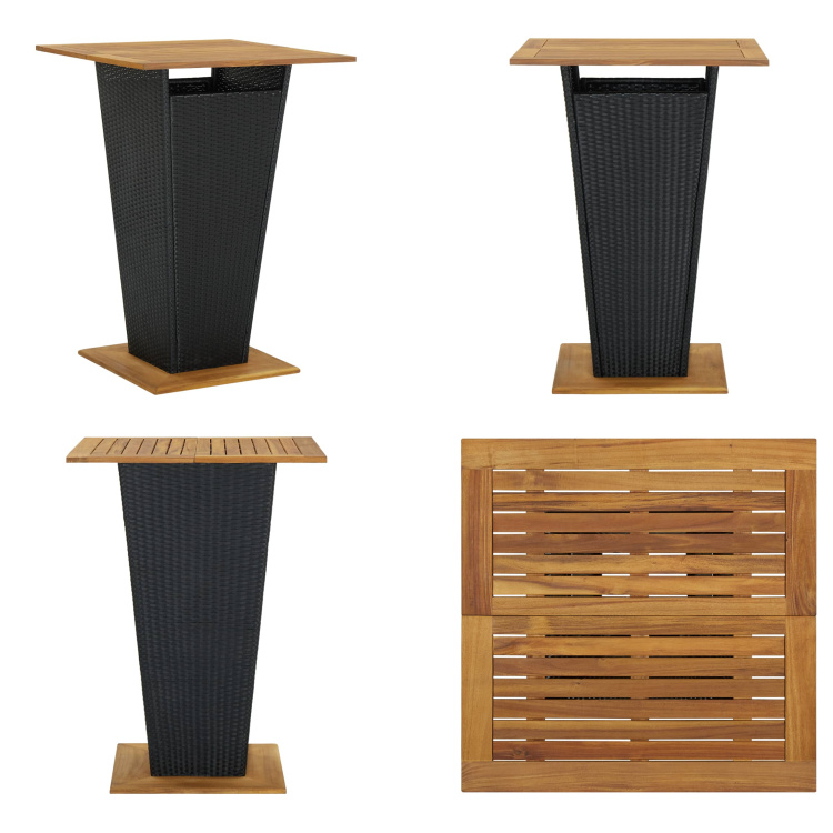 vidaXL Bartisch Schwarz 80x80x110 cm Poly Rattan und Massivholz Akazie - Bartisch - Bartische - Stehtisch - Stehtische