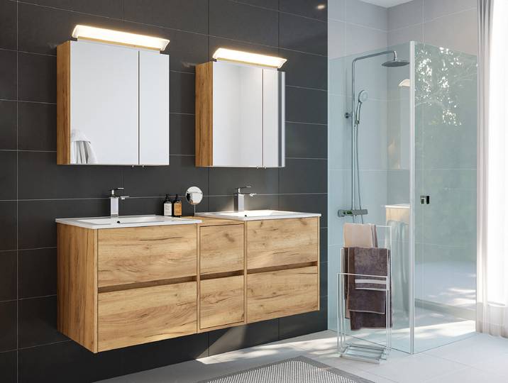 Ensemble de salle de bain Limes 3 pièces 150cm Bois/Imitation chêne