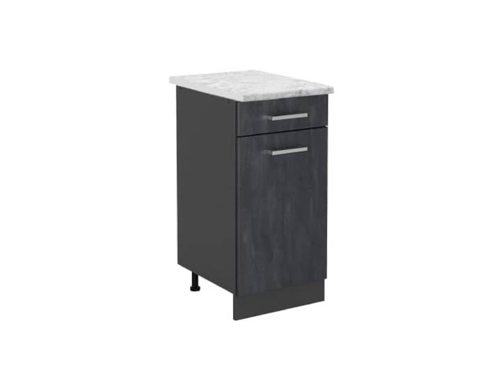 Vicco Küchenunterschrank R-Line, Schwarz Beton, 40 cm 1 Schublade · Arbeitsplatte Marmor · Höhenverst. Füße · Leichter Zugriff · Frei kombinierbar