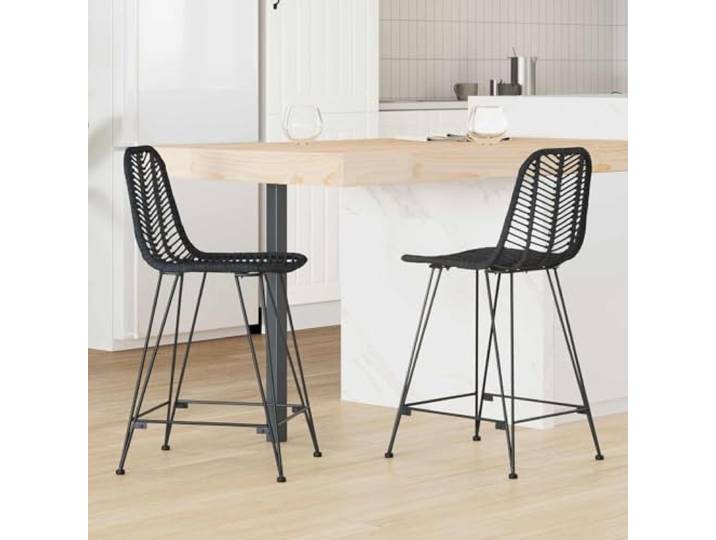 KGTKGTYER Barstuhl 2er Set Rattan Eisen Hochlehner Schwarz 44.5x54.5x97.5 Handgeflochten, Industrielles Design, Inklusive Fußstütze, Stabil & Belastbar
